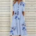 thumbnail image 3 of Babysbule Liquidation Robes d'Été pour Femmes, Mode Femmes Décontractée Ample Imprimé Papillon Col en V Manches Mi-Longues Boutons Poches Robe Longue, 3 of 8