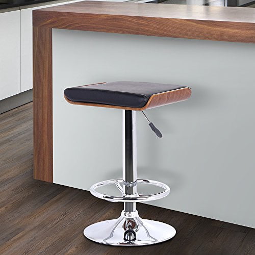 Armen Living Tabouret de Bar Java en Similicuir Noir, Bois de Noyer et Fini Chrome