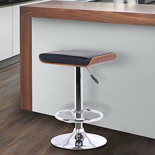 Armen Living Tabouret de Bar Java en Similicuir Noir, Bois de Noyer et Fini Chrome