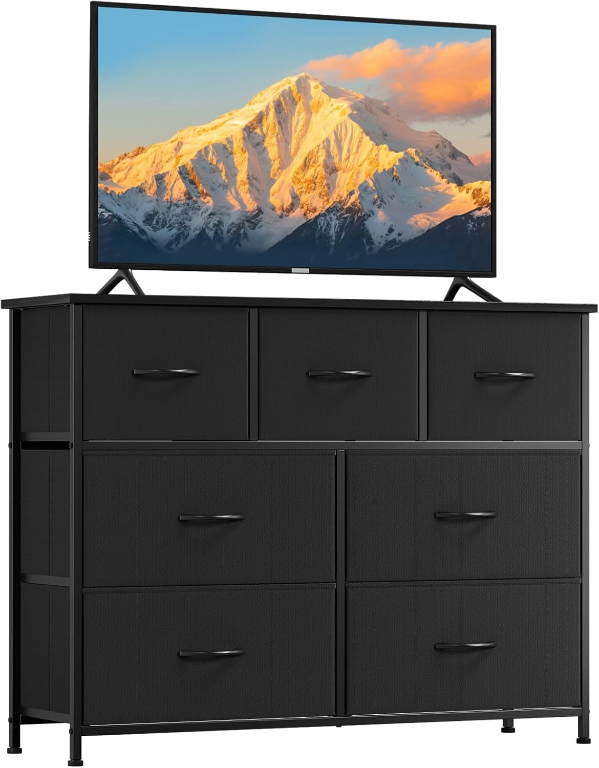 Bedroom Dresser with 9 Drawers, Wood Top Drawer Chest, High Fabric Bedroom Dresser with Drawers for Living Room Storage, Wardrobe, Entryway, Black Rustic Brown