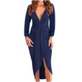 thumbnail image 2 of Gspmoly Robes Décontractées pour Femmes, Robe Mi-Mollet d'Hiver pour Femmes à Col en V Uni Plissée, Moulante, Fendue, Robes de Soirée pour Femmes Offres Hebdomadaires, 2 of 8