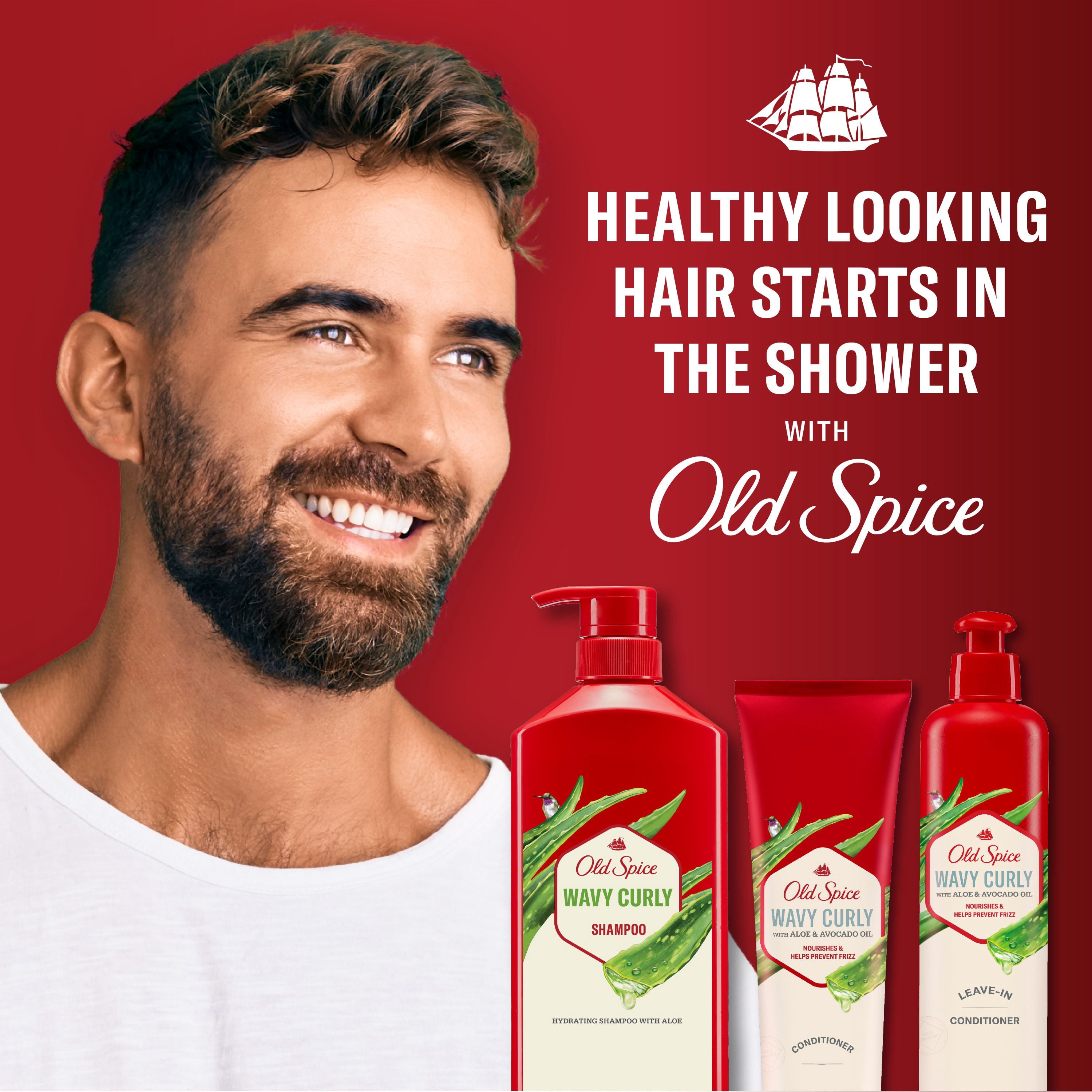 Old Spice Shampooing pour Cheveux Ondulés et Bouclés avec Aloès & Huile d'Avocat