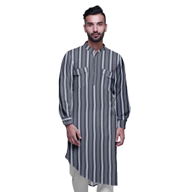 Atasi Kurta Asymétrique en Rayonne pour Homme, Kurta Chemise Longue Décontractée Imprimée