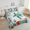 thumbnail image 4 of Erosebridal Green Sea Turtle Bedding Sets Twin with Comforter, Sailing Anchor Duvet Insert, Lighthouse Decor, Microfiber, 4 of 7
