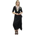thumbnail image 3 of Bimba Robe Maxi Drapée Noire à Col Bénitier pour Femme avec Foulard à Franges Imprimé-6, 3 of 6