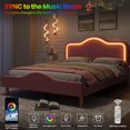 thumbnail image 4 of GloryStar LED Princess Bed Frame, Velvet Upholstered Kids/Girls Platform Bed with Adjustable Lighted Headboard & Footboard, Wooden Slats, No Box Spring Required, 4 of 9