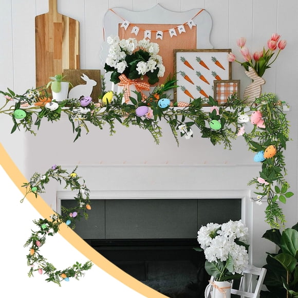 Aqestyerly Décor de Vignes et d'Oeufs de Pâques, Branches de Fleurs Colorées pour Porte d'Entrée, Porche, Intérieur Extérieur, Décor Printanier HWRETIE