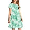thumbnail image 3 of Robe Fille Été Patineuse Robe T-Shirt Teinture sur Nœuds Décontractée à Manches Courtes Robe Fluide pour Enfants 4-14 Ans, 3 of 6