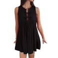 thumbnail image 2 of Robe Mini à Nouer devant pour Femme Été Sans Manches Plissée Décontractée Ample Style Babydoll Robes Noir TG, 2 of 10