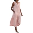 thumbnail image 1 of Robes Roses pour Femmes Couleur Unie Sans Manches Robe Douce Grande Taille Col en V Coupe Ample Tendance Vacances Robe Décontractée Maxi Mode Robe Quotidienne Gilet Bretelles Lin et Coton Robe Froncée avec Poche, TTG, 1 of 5