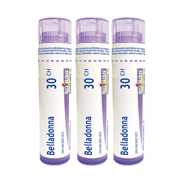 Boiron Belladonna 30CH – Homeopathic Medicine, Box of 3 Tubes (4g Each, Approx. 80 Pellets per Tube)