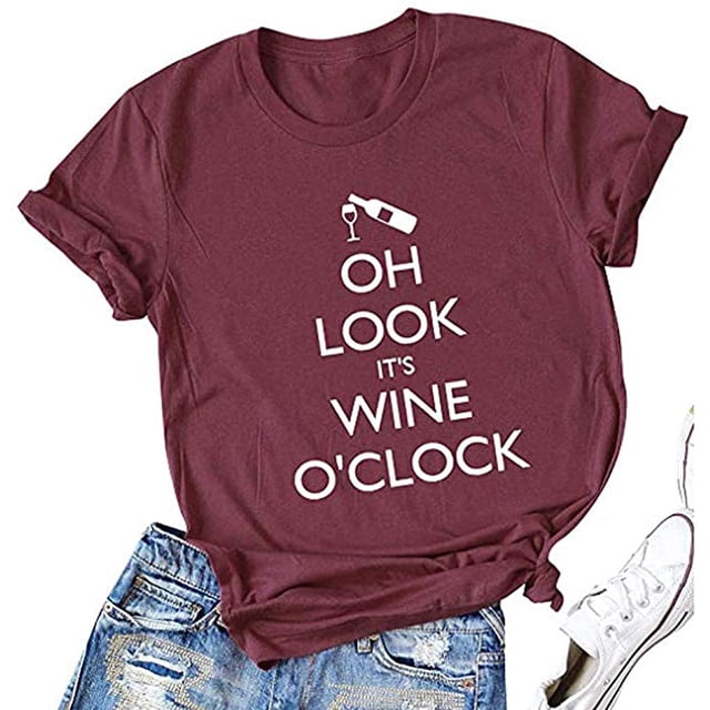 YourTops T-Shirt pour Femmes Oh Style It's Wine O'clock Chemise Vin (US L, 1-Wine Red)