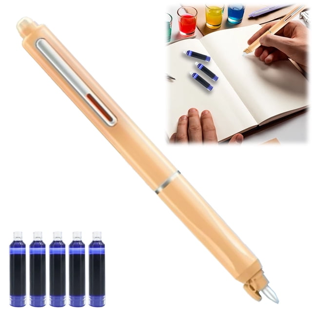 Pen Retractable: 0.38mm Blue& Transparent Barrel Includes 5 Refillable Ink Cartridges Clictek Medium Nib Transparent Barrel For Smooth Writing No Leaking(11.5ml)