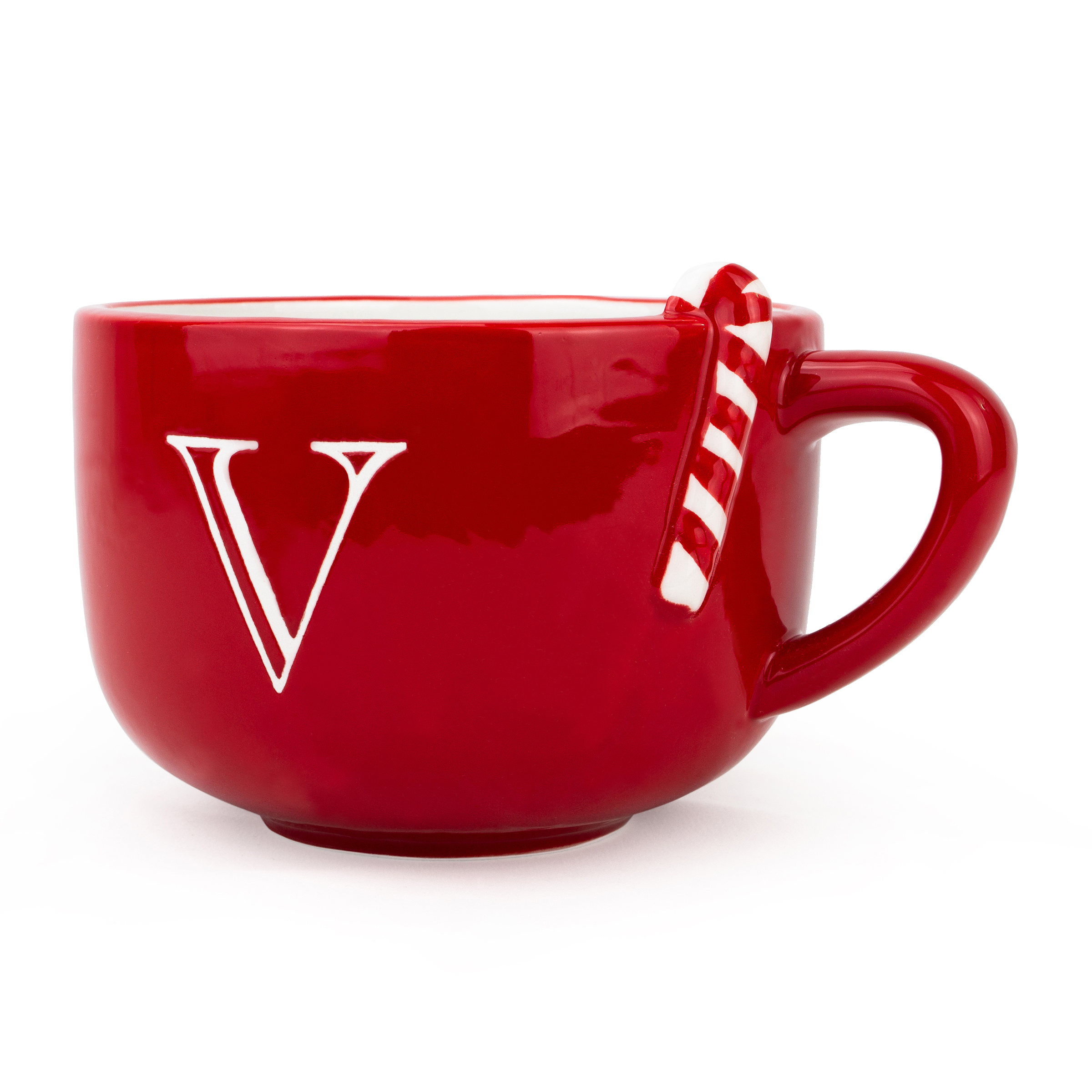 Holiday Time Dolomite Monogram Mugs - V