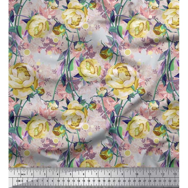 Soimoi Green Velvet Fabric Leaves & Floral Decor Fabric Printed BTY 58 Inch Wide