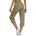 thumbnail image 4 of Mohiass Pantalon Capri Cargo pour Femme Randonnée Léger Séchage Rapide Été Extérieur Décontracté Voyage avec Poches Vert Armée TG, 4 of 4