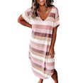 thumbnail image 1 of LUXUR Nuisette pour Femmes Chemise de Nuit Rayée Robe de Nuit à Col en V Tenue de Nuit Décontractée Robes T-Shirt à Manches Courtes Bordeaux m, 1 of 2