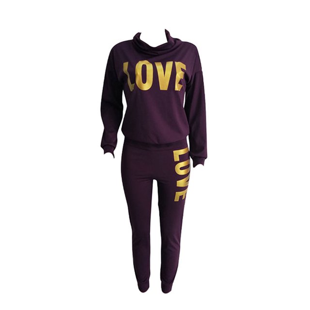 Innerwin Jogger Set Draped Neck Ladies Two Piece Outfit Sports Long Sleeve Loose Fit Sweatsuits Purple Red XL