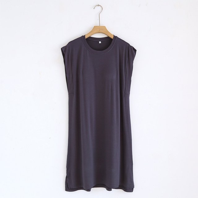 Chemises de Nuit pour Femmes Blouse Unie Décontractée Mode Col Rond Régulière Sans Manches Vêtements de Nuit Chemises de Sommeil
