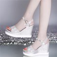 thumbnail image 1 of LSLJS Summer Ladies Shoes Fish Mouth Medium Wedge Heel Metal Buckle Women's Sandals, 1 of 4