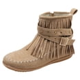 thumbnail image 1 of Bottines pour Femmes Confortables Couleur Unie à Franges Grande Taille Décontractées Mi-Cylindriques Tête Ronde Style Western, 1 of 9