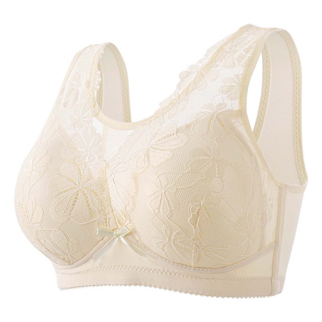 Virmaxy Womens Wireless Bra Oversized Gathered Comfortable Breathable Underwear (Plus Extended Buckle) Everyday Bra Embroidered Glossy Comfortable Breathable Bra Underwear No Rims White-3 38