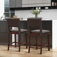 thumbnail image 3 of Costway Set of 2 Upholstered PVC Leather Bar Stools 24.5" Dining Chairs with Back Brown, 3 of 9
