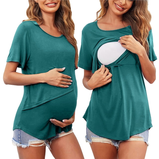 TIMIFIS T-Shirts de Maternité pour Femmes Été T-Shirts d'Allaitement Manches Courtes Hauts Décontractés Confortables Unis Col Rond Vêtements de Grossesse - Printemps/été