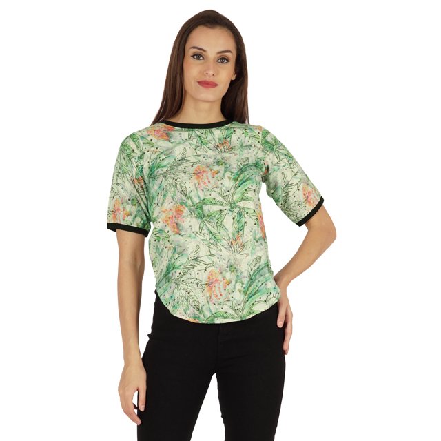 Inkmeso T-shirt Décontracté à Col Rond pour Femmes, Imprimé, Coupe Régulière, Ourlet Asymétrique