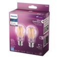 thumbnail image 3 of PHILIPS 8W (60W) A19 Medium Base Ultra Definition Bright White Filament Dimmable LED Light Bulbs - Clear Glass, 2 Pack, 3 of 6