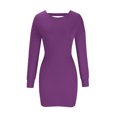 thumbnail image 4 of cfhntfmh Robes Moulantes pour Femmes Ajustées Col Ras du Cou Manches Longues Robe Mini en Tricot Côtelé Mode Découpe au Dos Robe de Soirée, 4 of 6