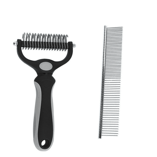 Pets, Paws and Ideas Double-Sided Dematting Brush & Comb Set for Dogs & Cats, Pet Grooming Tool to Remove Mats, Tangles & Loose Hair, Deshedding Undercoat Rake, Undercoat Loose Hair Removal
