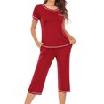 thumbnail image 4 of AherBiu Ensembles de Pyjama à Manches Courtes pour Femmes, Hauts à Col Ras du Cou avec Pantalons Capri, Tenue de Nuit 2 Pcs Confortable, 4 of 6