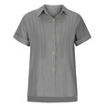 thumbnail image 4 of fheaev Button Down Shirts For Womens Dress Shirts Roll Up Short Sleeve Collared Blouses Lapel Neck Work Office Business Button Shirt Tunic Textured Top With Pockets, 4 of 8