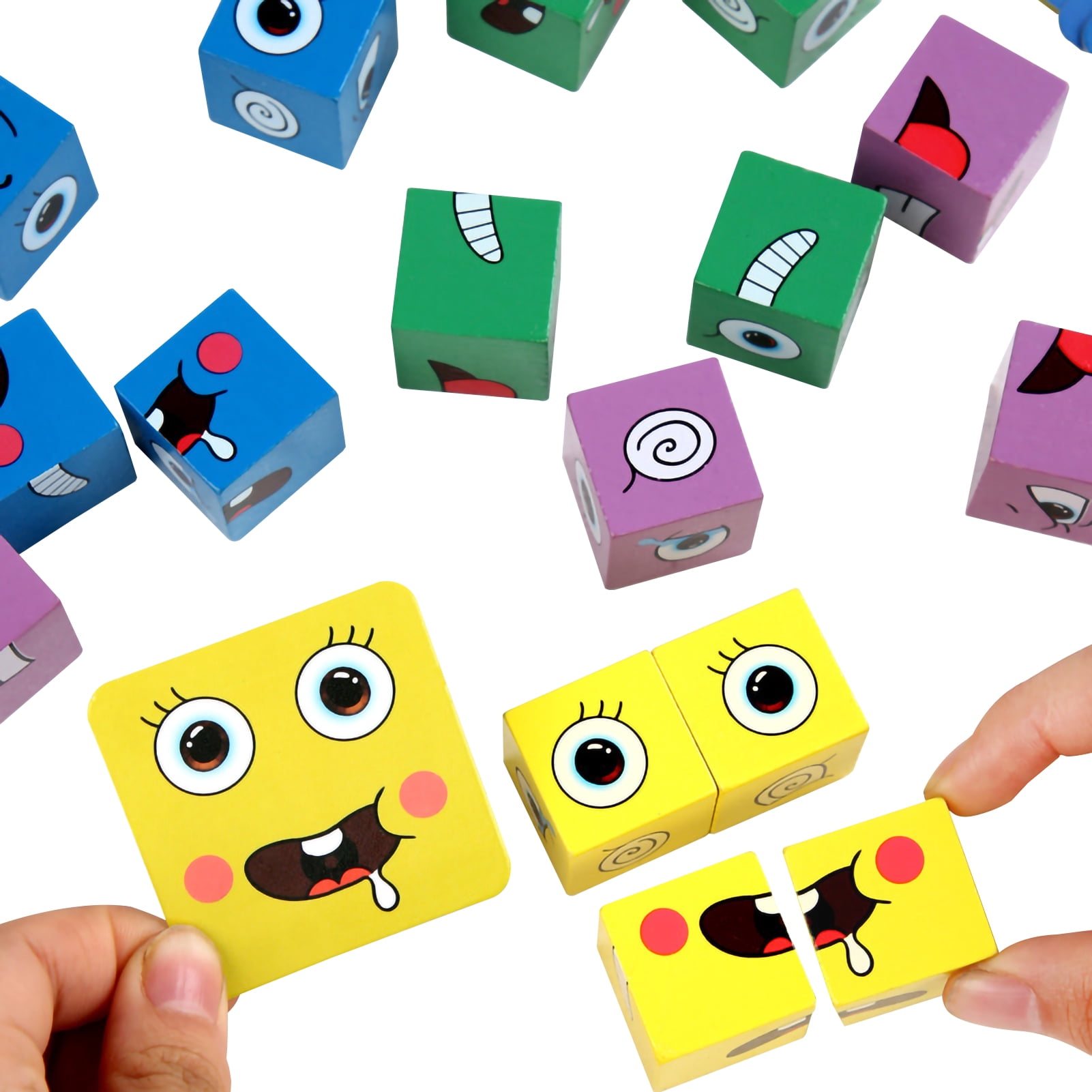 Wooden Expression Matching Block Face Changing Puzzle Game Building Blocks Logical Thinking Training Preschool Early