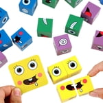 Wooden Expression Matching Block Face Changing Puzzle Game Building Blocks Logical Thinking Training Preschool Early