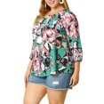 thumbnail image 4 of GRACE & GRANDEUR Blouse Colorée à Fleurs pour Femme Grande Taille, Col à Nouer, Manches 3/4, 2X Vert, 4 of 6
