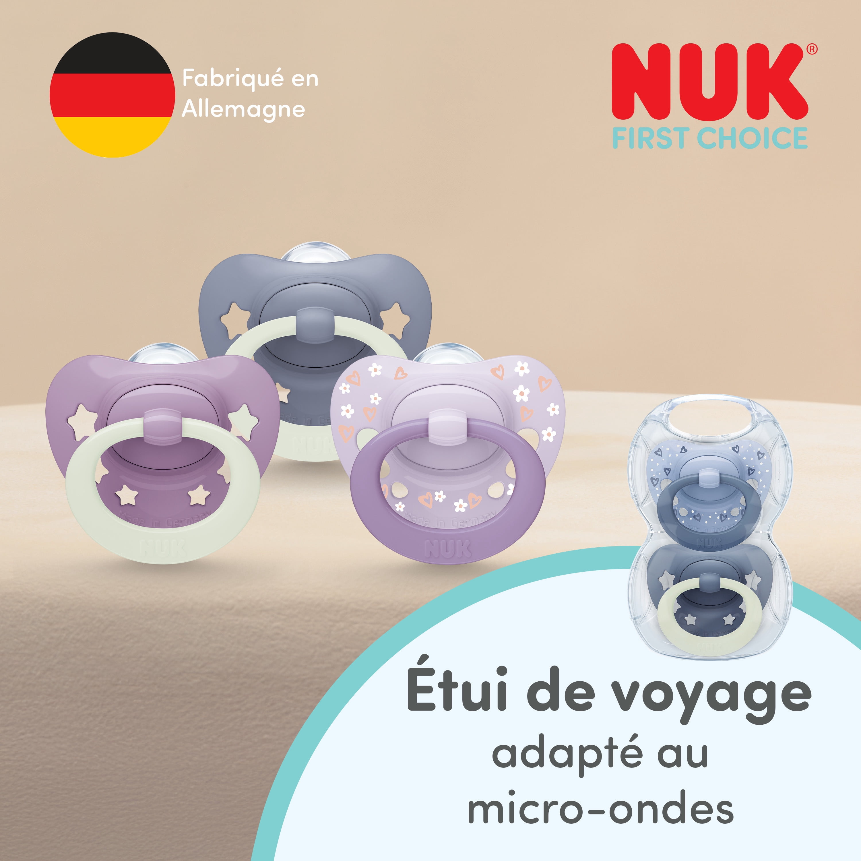 NUK First Choice Classic Night Baby Pacifiers, 6-18 Months, Orthodontic Pacifiers that Glow in the Dark, 95% Baby Acceptance**, Blue, 2 Count