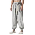 thumbnail image 1 of Birdeem Man and Linen Solid Color Drawstring Pockets Binding Leg Trousers, 1 of 3