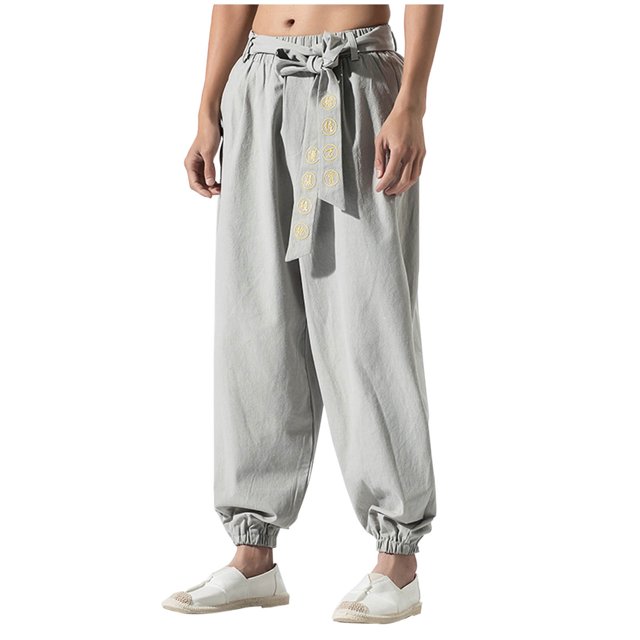 Birdeem Man and Linen Solid Color Drawstring Pockets Binding Leg Trousers
