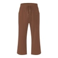 thumbnail image 4 of Bocqde Womens Capri Pants Cotton Linen Elastic Waisted Drawstring Casual Cropped Trousers with Pockets, 4 of 5