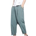 thumbnail image 2 of asjyhkr Plus Size Mens Linen Pants Elastic Waist Drawstring Hiking Beach Cropped Pants with Pockets,M-5XL, 2 of 4