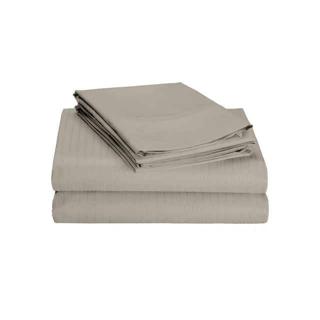 Johnson Home 600 Thread Count Cotton Tuxedo Sheet Sets in beige with subtle vertical stripes, made from breathable Egyptian cotton for durability and comfort, ideal for bedroom bedding sets and often used as guest room essentials.