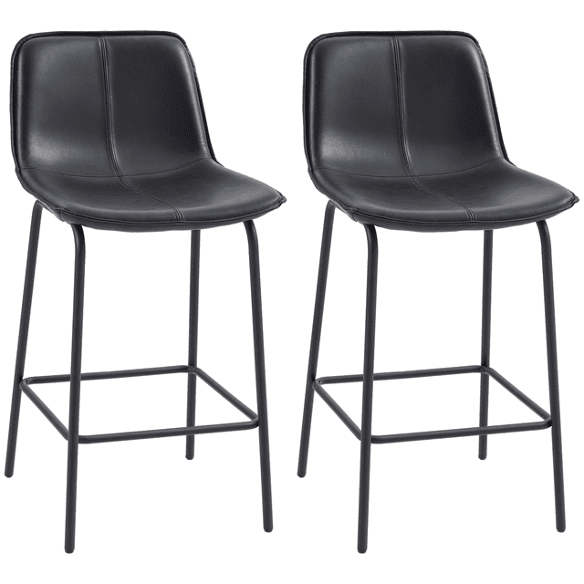 HOMCOM Bar Tabourets Ensemble de 2, Chaises Modernes Hauteur Comptoir avec Revêtement en Tissu Microfibre Noir Doté d'Une Finition Effet Cuir. Pieds en Acier Solides Offrent une Stabilité, le Repose-Pieds Inférieur Assure un Confort. Convient aux Comptoirs de 35 à 39 Pouces de Hauteur, Ces Tabourets Mesurent 19,1 Pouces de Largeur, 21,1 Pouces de Profondeur et 37,8 Pouces de Hauteur. Capacité de Charge de 264 Lb. Comprend des Coussinets Antidérapants pour Protéger le Plancher.