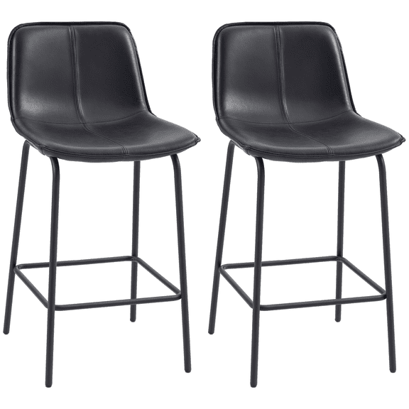 HOMCOM Tabourets de Bar Ensemble de 2, Chaises de Bar Rembourrées en Tissu Microfibre