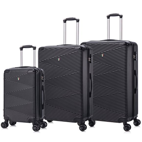 TUCCI Italy AVENZA 3-Piece Lightweight Hardside Luggage Set, 360-Degree Spinner, Combination Lock (20"/28"/32") - Black