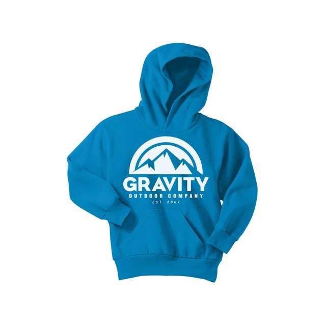 Gravity Outdoor Co. Chandail à Capuchon pour Jeunes - Logo Blanc - Saphir - Moyen