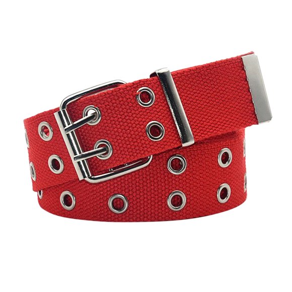 qazqa double grommet canvas belts two-hole jeans vintage buckle punk belts for men and women red one size