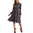 thumbnail image 2 of INSPIRE CHIC Robe Vintage à Fleurs pour Femme à Col Noué en Chiffon à Manches Longues avec Ceinture TP Noir, 2 of 6