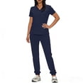 thumbnail image 4 of Nfurl Ensembles de Joggers de Sarraus pour Femmes 2 Pcs Manches Courtes Col en V Uniformes d'Infirmière Hauts avec Multiples Poches Sarraus de Soins Infirmiers pour Femmes Ensembles Assortis Bleu Marine TG, 4 of 7